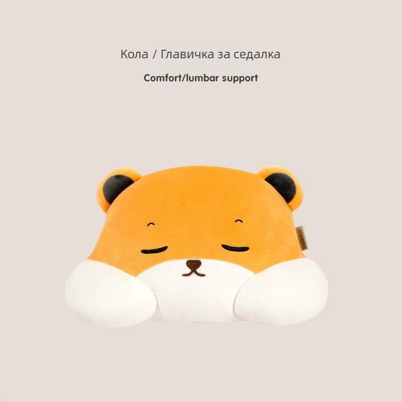 Карикатурна възглавничка за подглавник на автомобил — спандекс супер мека външна част, пълнеж PP памук, универсална съвместимост, стил карикатура, за всички сезони