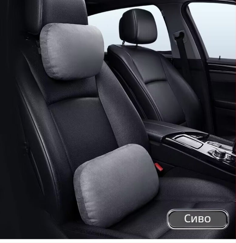 Автомобилна облегалка за глава с лумбална опора, възглавница за врата, велурено покритие, пълнеж от синтетично влакно, универсално съвместимо