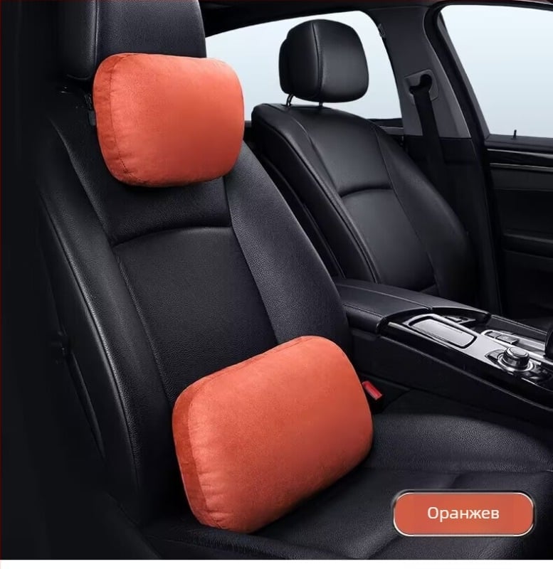 Автомобилна облегалка за глава с лумбална опора, възглавница за врата, велурено покритие, пълнеж от синтетично влакно, универсално съвместимо