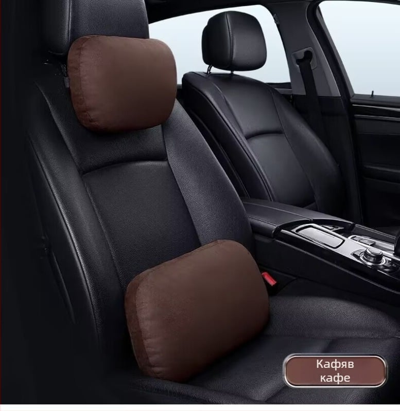 Автомобилна облегалка за глава с лумбална опора, възглавница за врата, велурено покритие, пълнеж от синтетично влакно, универсално съвместимо