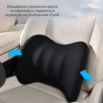 Комплект облегалки за глава и лумбална опора за водача и пътника, дишаща гел-паметна пяна, полиестерно покритие