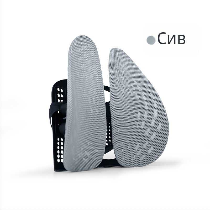 Ергономична лумбална възглавница за офис стол – дишаща полиестерна тъкан, полиестерово влакно за напълване, полипропиленова рамка, универсална съвместимост, печат на лого