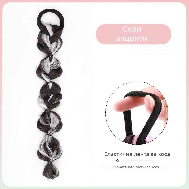 Перука с балонни плитки и опашка, термоустойчиви влакна, дължина от средна до дълга, естествен вид за дами