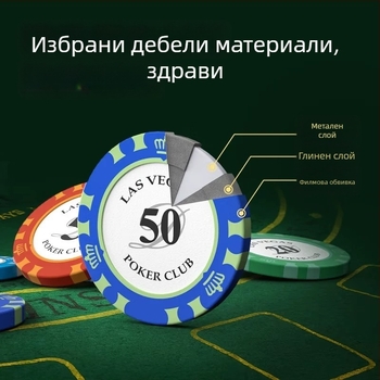 Акрилни покер чипове, комплект с много номинали за стаи Mahjong и Texas Hold’em