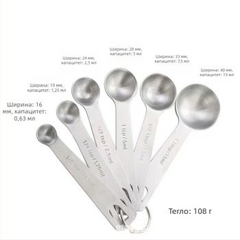 6-частен комплект мерителни лъжички от неръждаема стомана с градуирана скала, 430 неръждаема стомана, модерен минималистичен кухненски инструмент