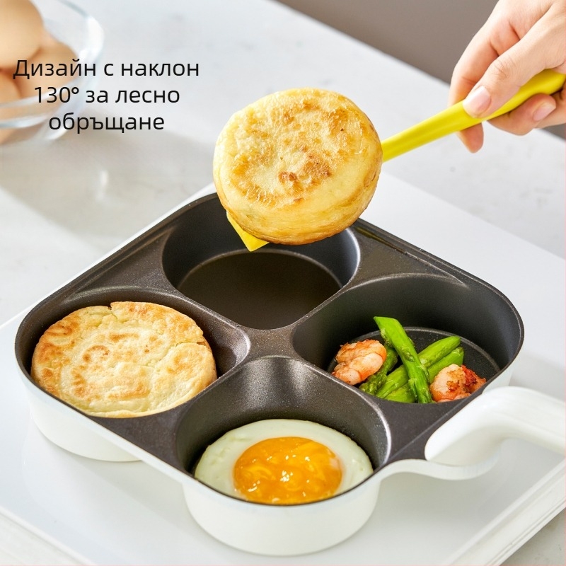 Тиган за яйца с четири дупки, титано-керамично незалепващо покритие, алуминиев сплав, многослоен дъно
