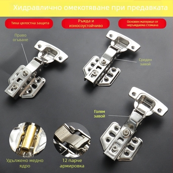 Шарнир за гардероб от неръждаема стомана с хидравлично демпфиране (никелиран финиш, модел Kg-g6)