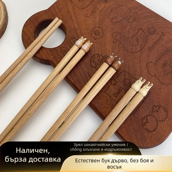 Xinxuan дървени клечки за хранене – сладък стил, карикатурен дизайн, нехлъзгащи се