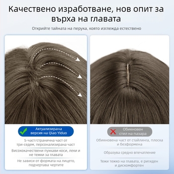 Перука за жени, къса, с прав бретон, естествен ежедневен вид, машиноизработена коса от високотемпературна коприна, универсален тип, не боядисваема, оформя лицето