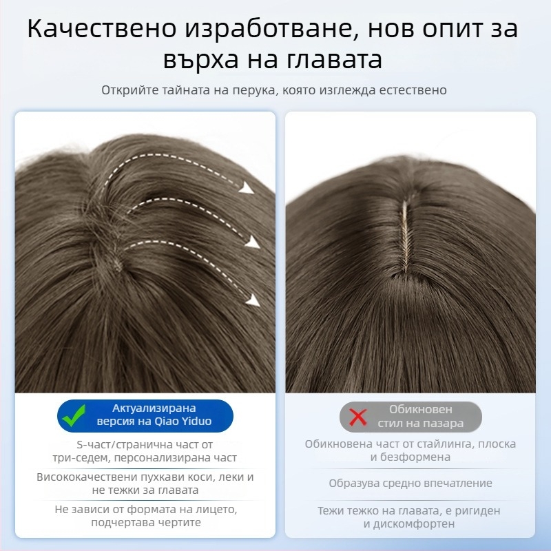 Перука за жени, къса, с прав бретон, естествен ежедневен вид, машиноизработена коса от високотемпературна коприна, универсален тип, не боядисваема, оформя лицето