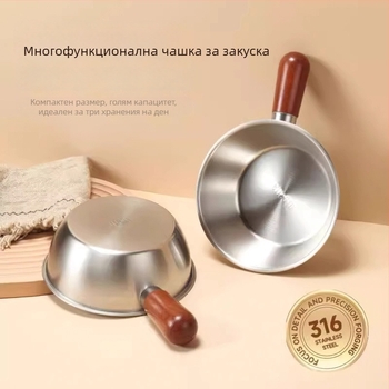 Тенджера за мляко от 316 неръждаема стомана, незалепващо покритие, дървена дръжка против опарване, плоско дъно, съвместима с всички печки