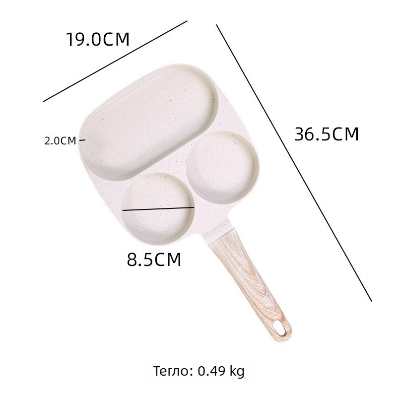 Яйчен тиган за пържене и хамбургери с четири дупки – алуминиева сплав, неприлепващо покритие, модел четири дупки, тегло 0.48 кг, подходящ за газова печка