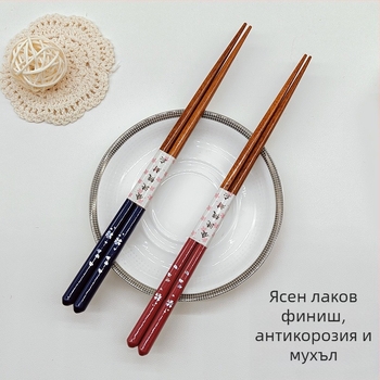 Японски стил железни клечки за хранене с рисунка на черешово цвете, заострен връх, огледално полирани