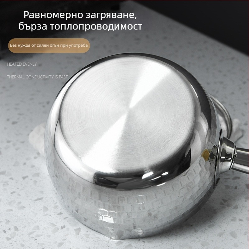 Snow Pan със стоманено тяло, японска дървена дръжка, текстура Hammered, незалепващ, тиган за мляко, еднослойно дъно, подходящ за общ котлон