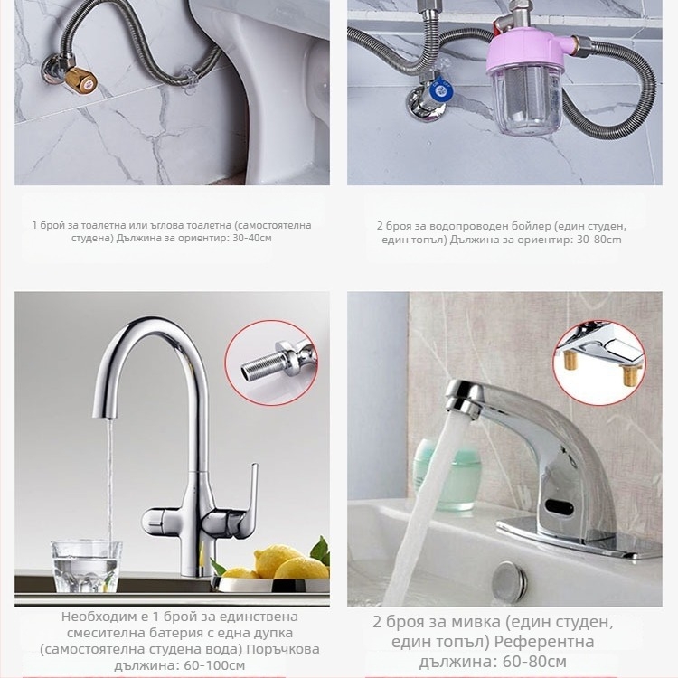 Гофриран маркуч за вход към водонагревател от 304 неръждаема стомана, модел LXL-9-27, гореща и студена вода, ръчна инсталация