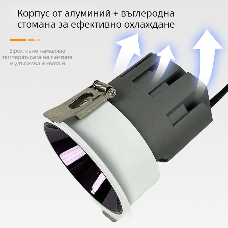 Умен вградяем COB спот за дневна стая, CRI ≥95, напрежение до 36V, димиране и настройка на цвета до 10 000 нива, модел RT-R03, алуминиев корпус