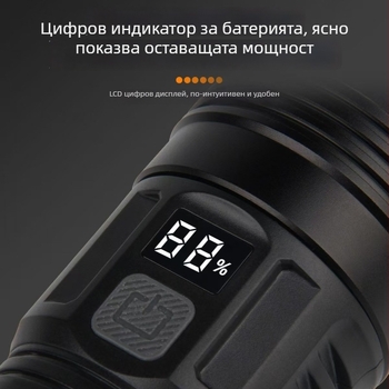 Ръчен LED фенер - 10W, 3600mAh, 3.7V, 100000h живот на LED, IPX4