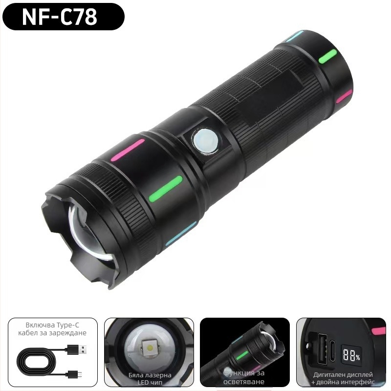 Ръчен LED фенер - 10W, 3600mAh, 3.7V, 100000h живот на LED, IPX4