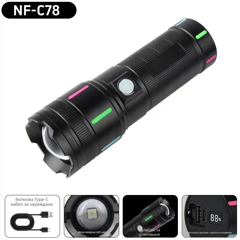 Ръчен LED фенер - 10W, 3600mAh, 3.7V, 100000h живот на LED, IPX4