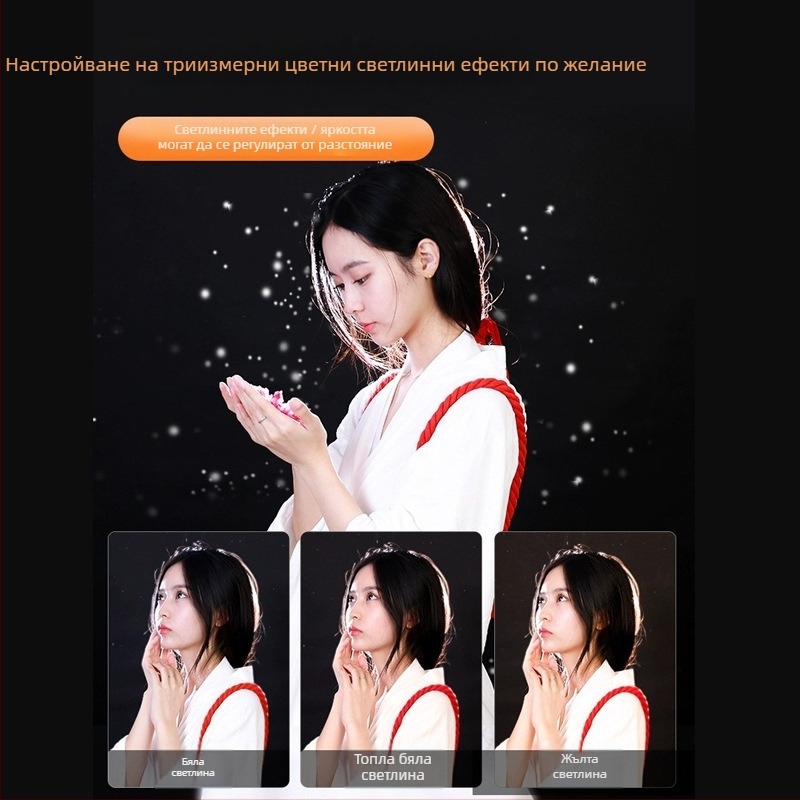 Професионална LED светлина за фотография за лайв стрийминг, трицветна променлива светлина, 3200K–6500K, регулируема яркост, обхват до 3 м