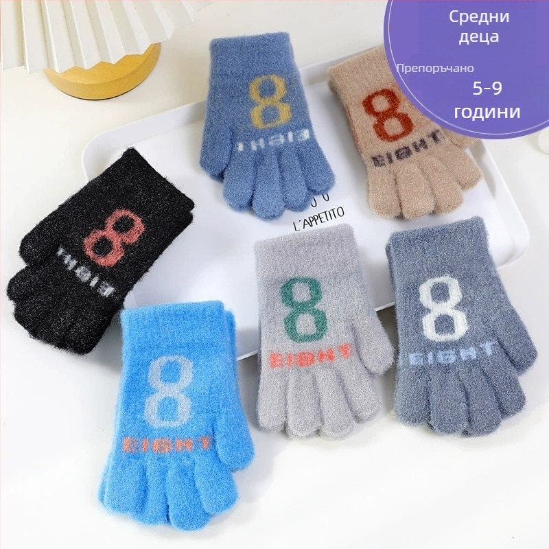 Детски плетени ръкавици за зима, отделни пръсти, топли, карикатурен дизайн (Материал: плетено; Функция: топло; Модел: карикатура; Стил: отделни пръсти)