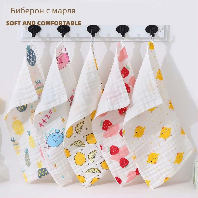 Бебешка квадратна кърпа за слюнки от марля, 40-нишкова памучна марля, гребено преждо, 25 g, дизайн със животни и цветя