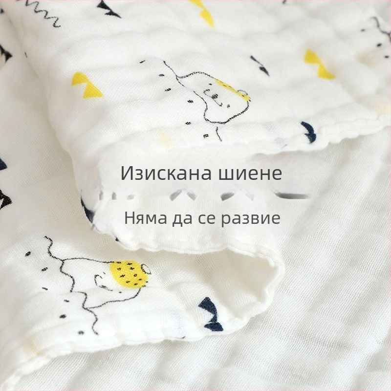 Бебешка квадратна кърпа за слюнки от марля, 40-нишкова памучна марля, гребено преждо, 25 g, дизайн със животни и цветя
