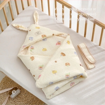 Одеяло за завиване на новородено с качулка – полиестерен пълнеж, чист памук, леко тегло под 0,5 кг, за пролет и есен
