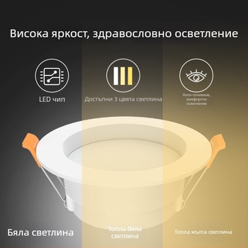 LED тръбна лампа за вграждане – светодиодна, 220V, 3000K, вградено осветление