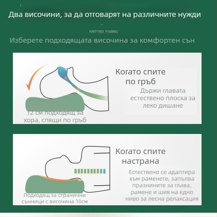 Латексова възглавница с 90% натурален латекс, правоъгълна форма, плетено ядро, височина 25 см и повече, масажни гранули за подпора на шията
