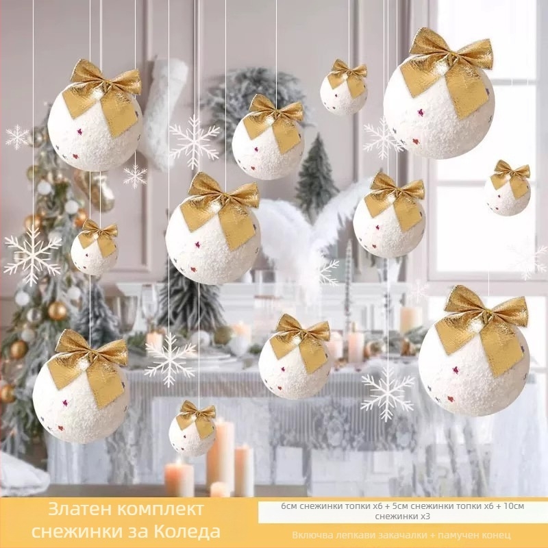 Коледна висяща украса от фоам — снежна топка със пеперуден възел, Festive Joy, коледен стил