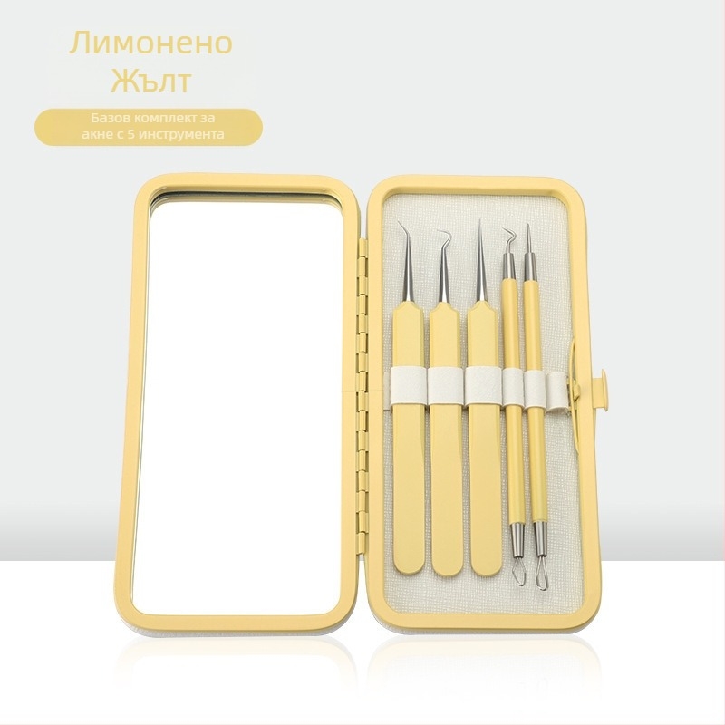 Комплект за лечение на акне, 5 части, неръждаема стомана, с огледало, модел fcztz-03