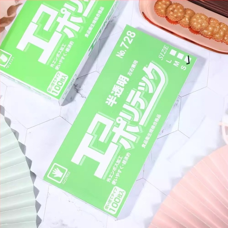 Еднократни ръкавици от CPE за хранителни цели, антихлъзгащи, прозрачен дизайн, дебелина 0.05–0.1 мм, опаковани в кутия, 50 броя