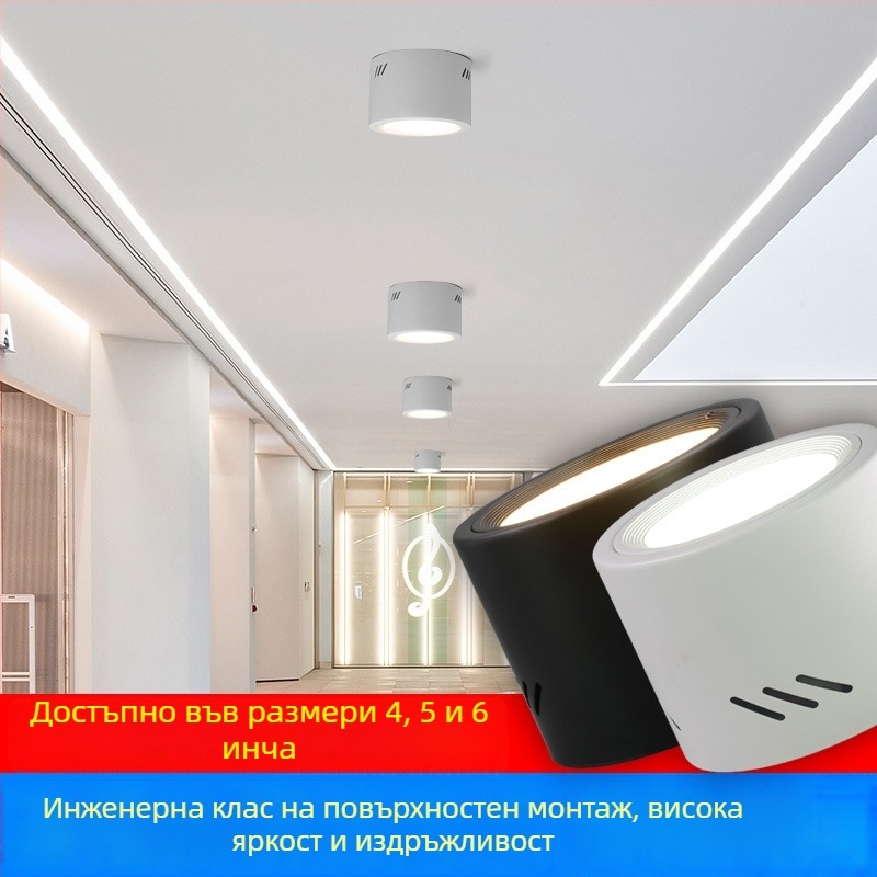 LED цилиндрично downlight, кръгло, повърхностно монтиране, 6000K, 220V, алуминиев корпус, 10000 ч, търговско осветление за магазини