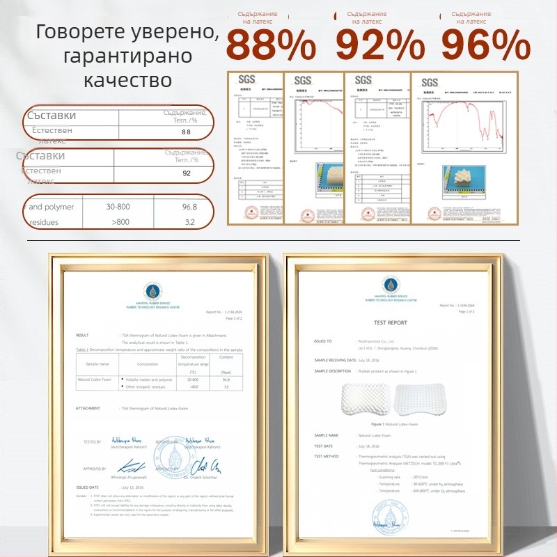 Латексова възглавница за възрастни, вълнообразна форма, височина на ядрото под 5 см, трикотажна материя на пълнежа, естествен латекс 90%+