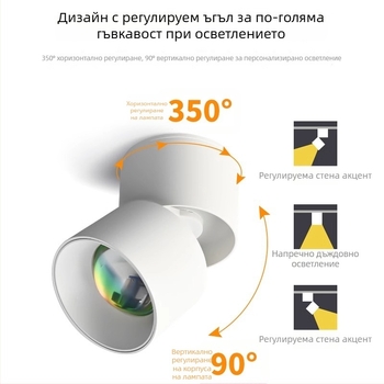 Sunset LED вградена спотова лампа за антре и хол – 220V, алуминиев корпус, CRI 80–89, стенен превключвател, модерен минималистичен стил, без интелигентно управление