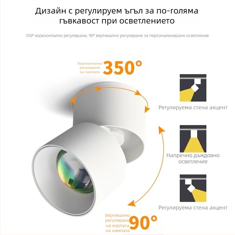 Sunset LED вградена спотова лампа за антре и хол – 220V, алуминиев корпус, CRI 80–89, стенен превключвател, модерен минималистичен стил, без интелигентно управление