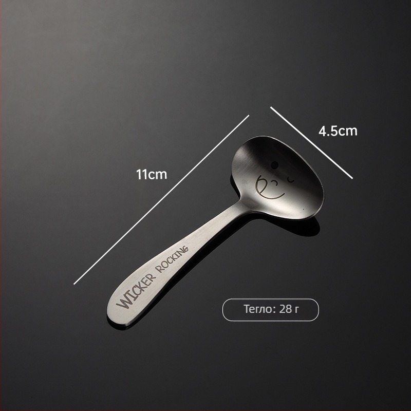 Комплект прибори от 304 неръждаема стомана с лазерен мотив Усмивка и наклонена дръжка – лъжица, палички за хранене и вилица, налично персонализирано лого