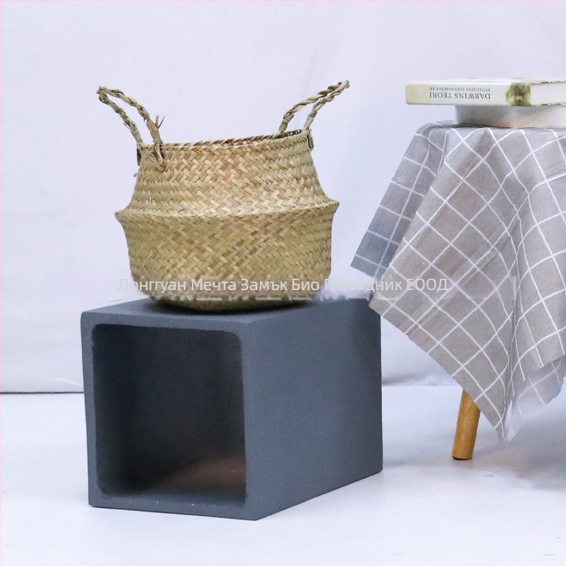 Скандинавска декоративна бетонна саксия с ръчно преплетен кош, подова, за бонсай