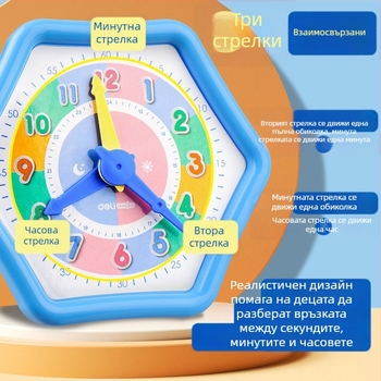 Deli модел на часовник за началното училище – учебни пособия за часовник и аритметика, пластмасова конструкция, подходящ за деца на възраст 4–6 години.
