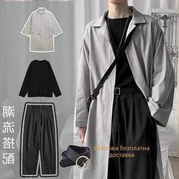 Мъжки тричастен комплект ветровка в корейски стил, стойкова яка, едноредово закопчаване, тънък модел, модално платно, подплата 81-90%, пролет 2025 палто