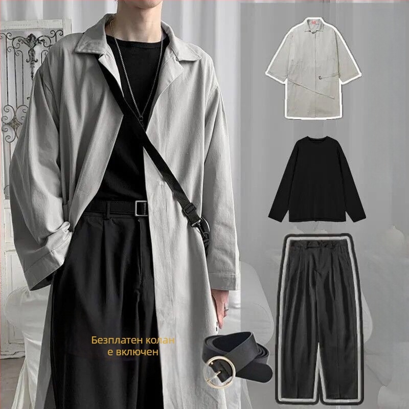 Мъжки тричастен комплект ветровка в корейски стил, стойкова яка, едноредово закопчаване, тънък модел, модално платно, подплата 81-90%, пролет 2025 палто