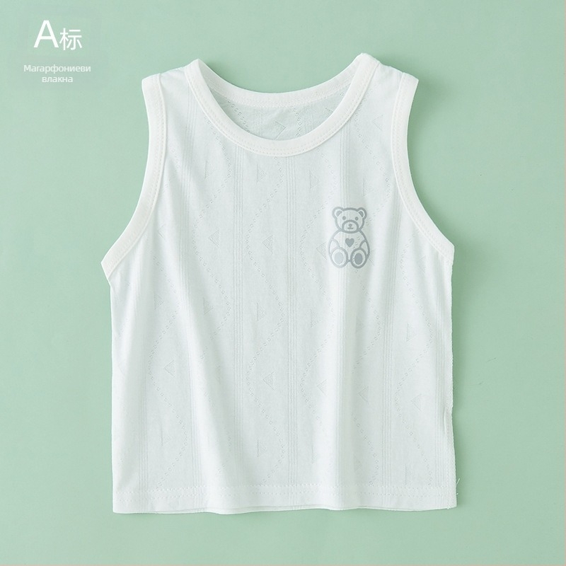 Детски безръкав жилет, лек летен плетен модел, кръгло деколте, Lyocell 59,6% памучна смес, за възраст 1–3 години
