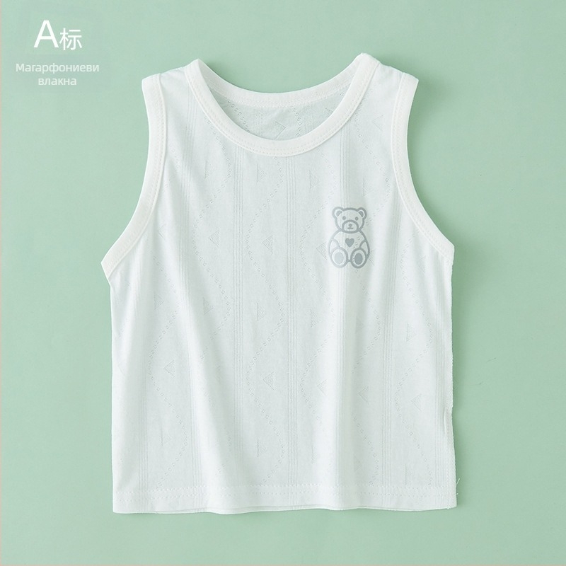 Детски безръкав жилет, лек летен плетен модел, кръгло деколте, Lyocell 59,6% памучна смес, за възраст 1–3 години