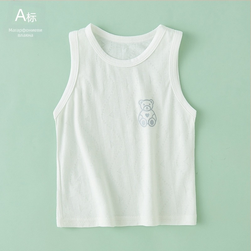 Детски безръкав жилет, лек летен плетен модел, кръгло деколте, Lyocell 59,6% памучна смес, за възраст 1–3 години