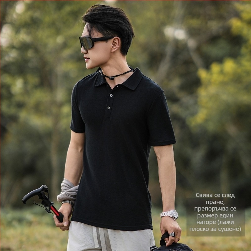 Мерино вълна поло тениска за мъже, къс ръкав, кръгло деколте, бързосъхнеща, лятно облекло за открито