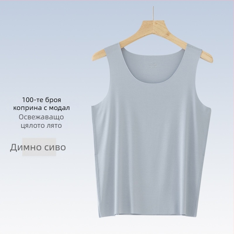 Мъжки безръкав потник, Mulberry Silk Modal смес, кръгъл деколте, лек 121–140 г/м², спортен стил