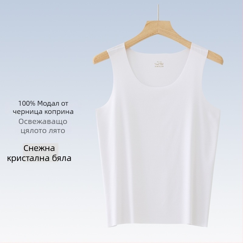 Мъжки безръкав потник, Mulberry Silk Modal смес, кръгъл деколте, лек 121–140 г/м², спортен стил