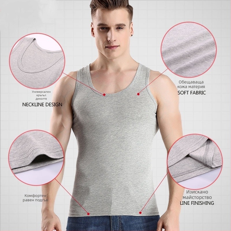 Мъжки памучен потник за базов слой, 90–95% памук, кръгло деколте, универсален стил