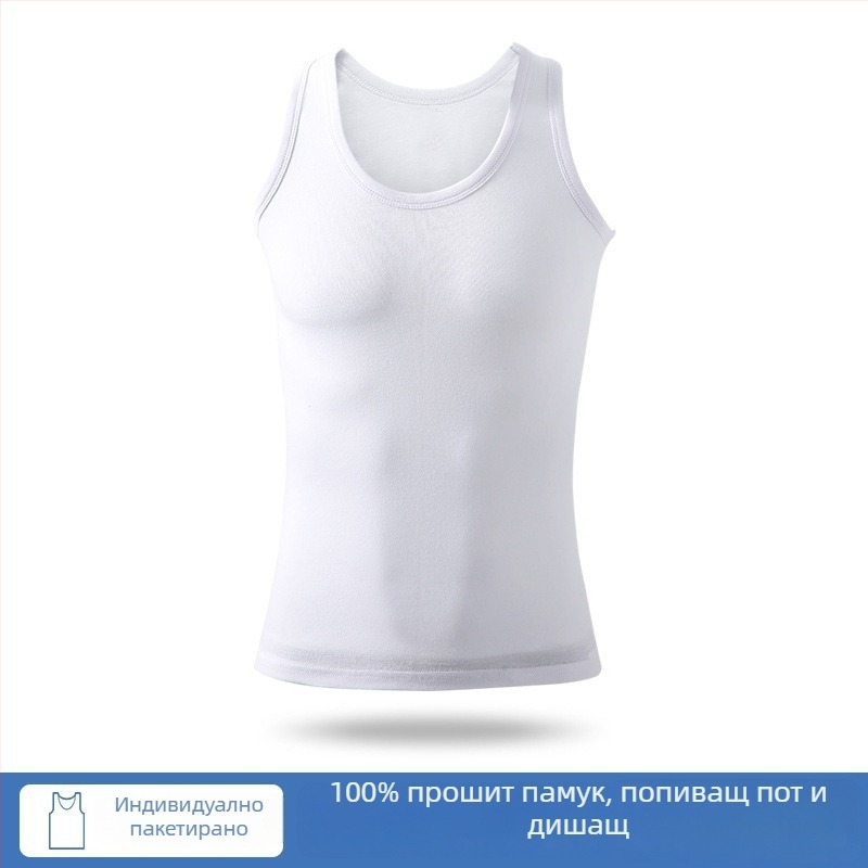 Мъжки памучен потник за базов слой, 90–95% памук, кръгло деколте, универсален стил